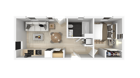 Floor plan for 1 bed, 1 bath, 446 sqft